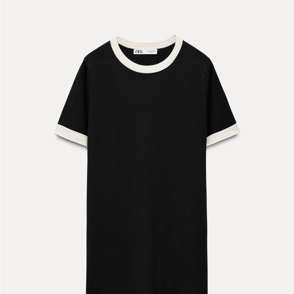 Zara Navy and Ecru Knit Dress